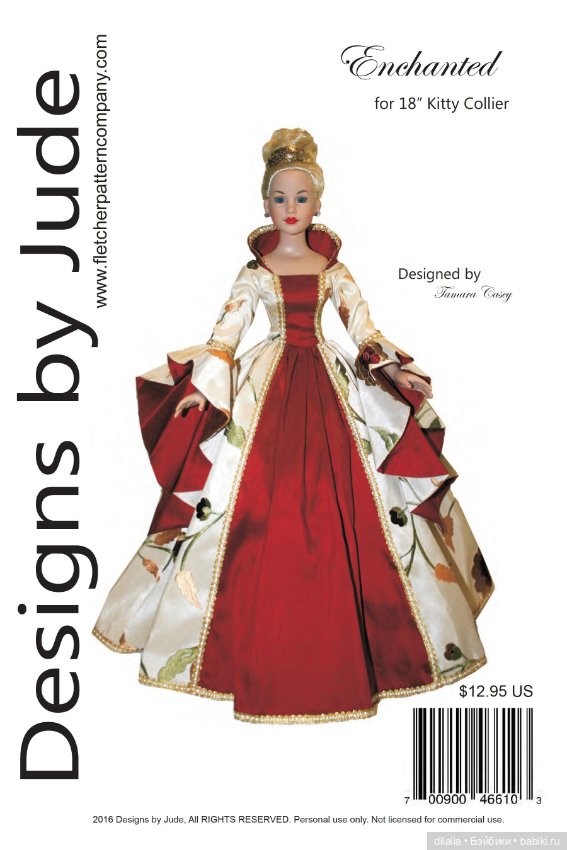 Выкройка PDF в натуральную величину / историческое платье для куклы Kitty Collier Тоннер 46 см