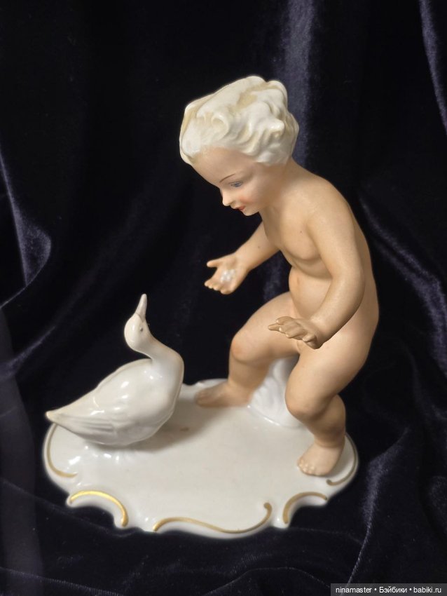 Путти с гусем", фарфор, роспись, Schaubach-Kunst, Wallendorf, Германия, 1926-1953 гг (фото 3)