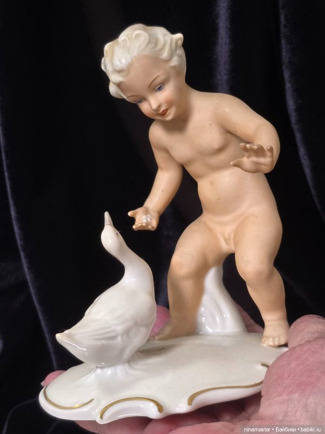 Путти с гусем", фарфор, роспись, Schaubach-Kunst, Wallendorf, Германия, 1926-1953 гг (фото 4)