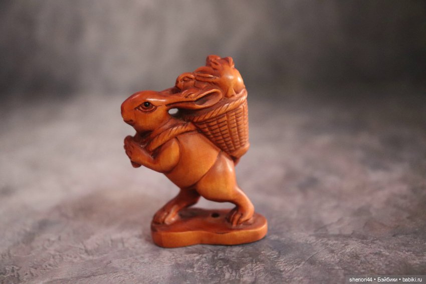 Нэцкэ "Кролик с крольчатами", винтаж (фото 2)