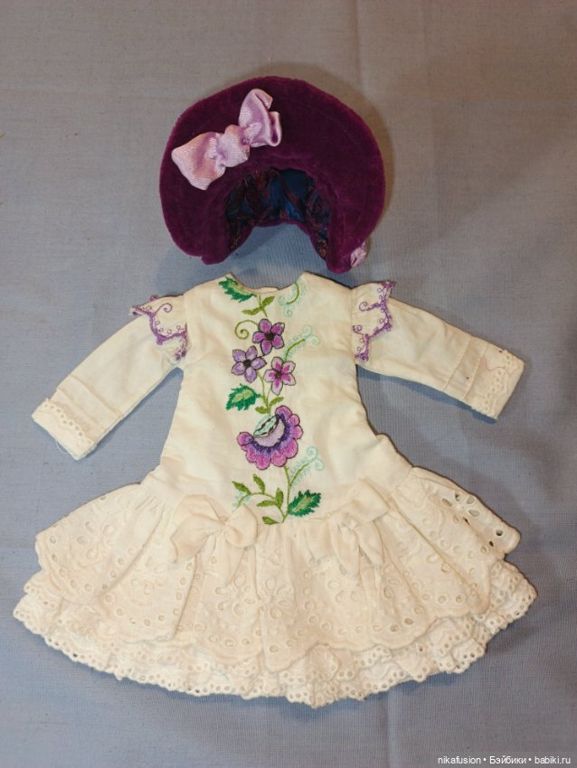 Платье и шляпка для антикварной куклы или винтажной, подойдет на Паоло Рейна (фото 3)