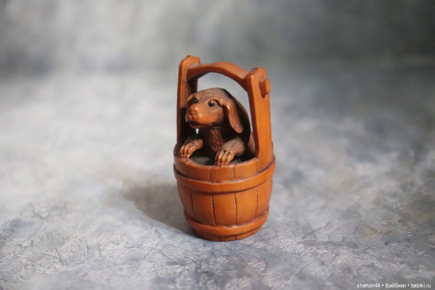 Нэцкэ "Собака в ведерке". Винтаж (фото 3)