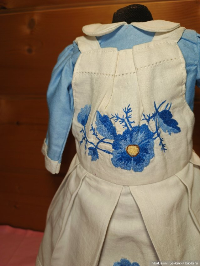 Комплект платье и фартук для антикварной или винтажной куклы (фото 3)