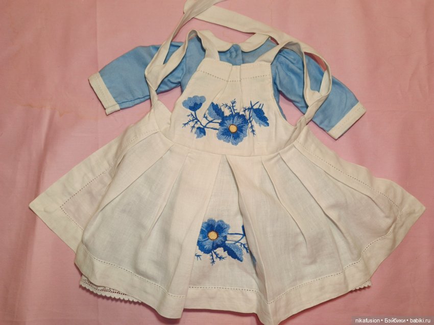 Комплект платье и фартук для антикварной или винтажной куклы (фото 10)