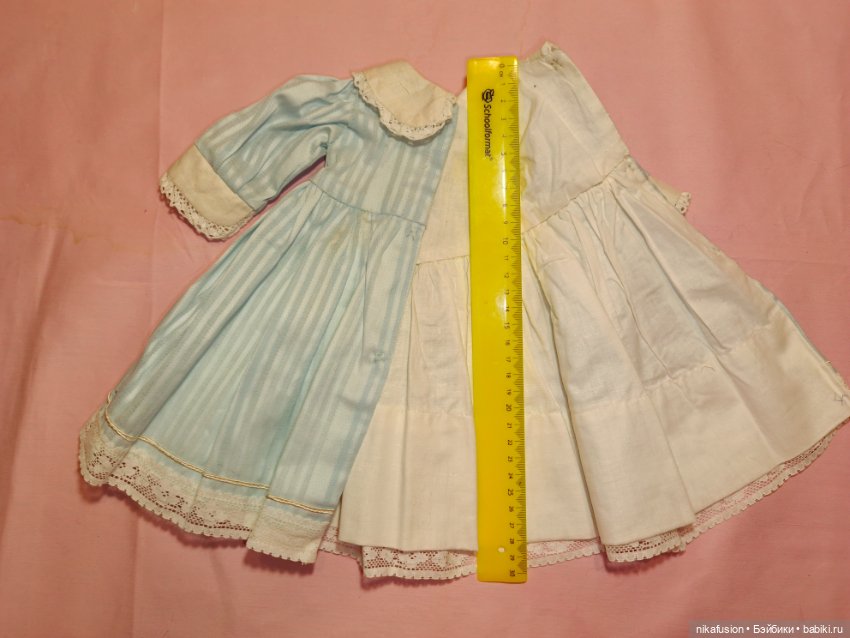 Комплект платье и фартук для антикварной или винтажной куклы (фото 7)