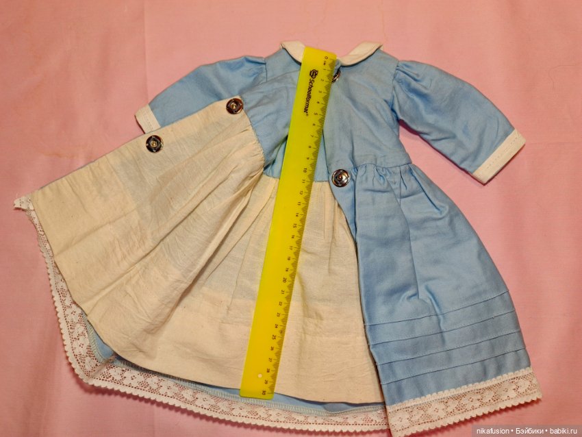 Комплект платье и фартук для антикварной или винтажной куклы (фото 7)