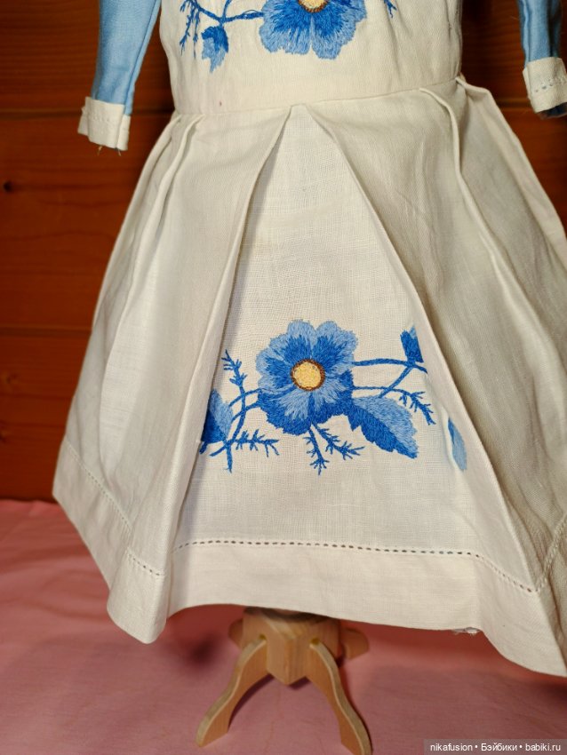 Комплект платье и фартук для антикварной или винтажной куклы (фото 4)