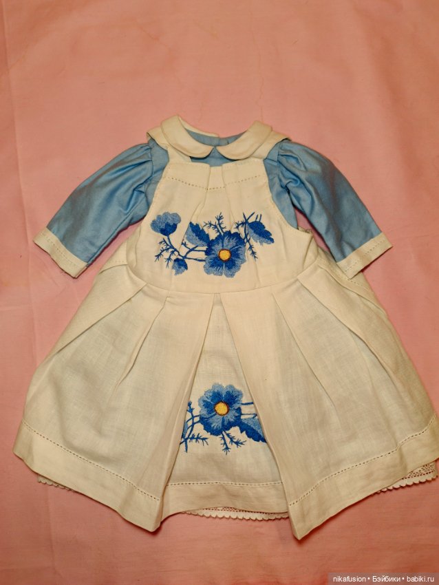 Комплект платье и фартук для антикварной или винтажной куклы (фото 6)