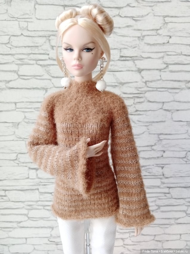 Одежда на барби поппи ню свитер пушистый джемпер полосатый (фото 2)