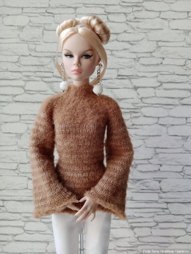 Одежда на барби поппи ню свитер пушистый джемпер полосатый (фото 3)