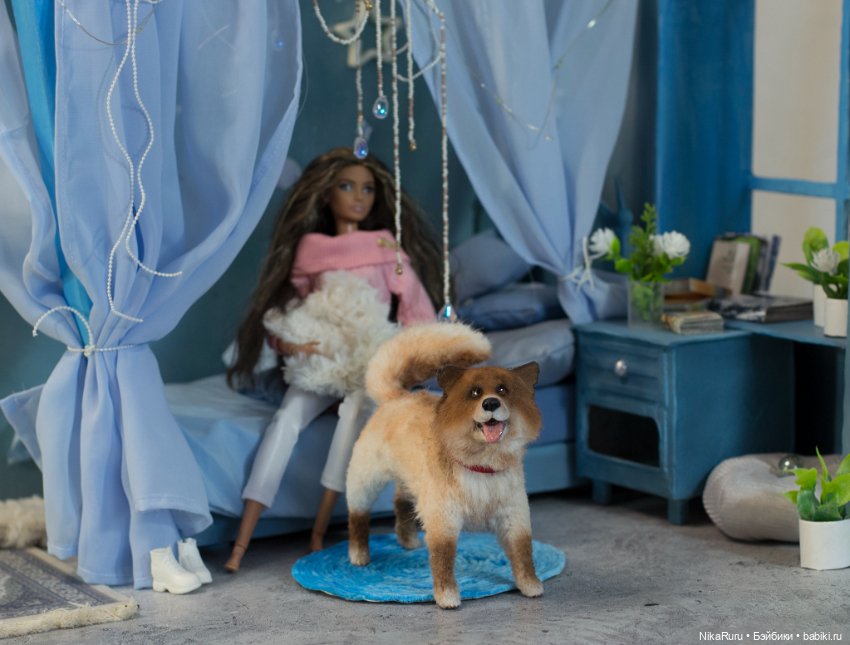 Лайка для Барби собака в смешанной технике формат 1/6