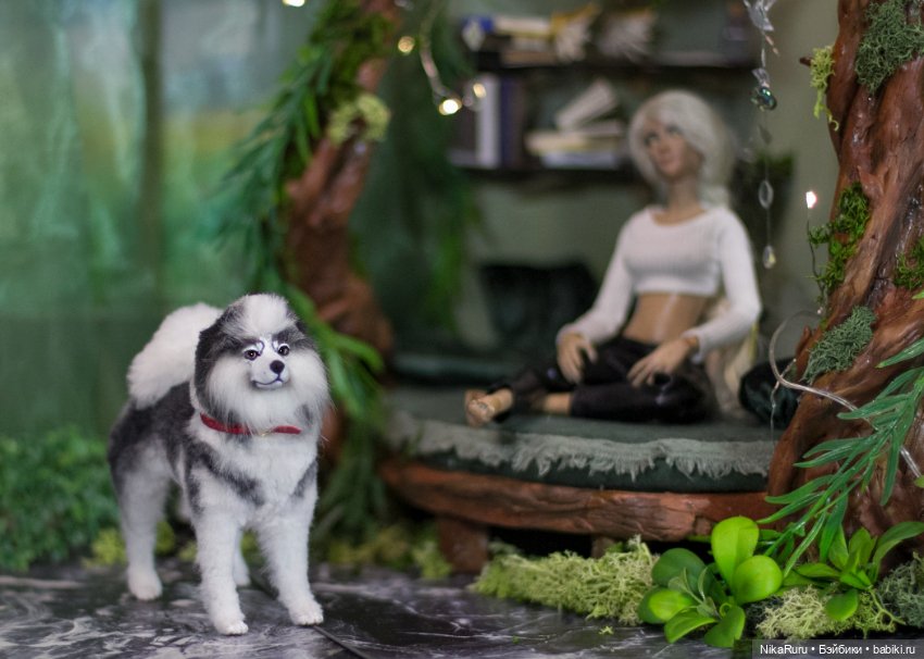 Лайка для Барби собака в смешанной технике формат 1/6 (фото 8)