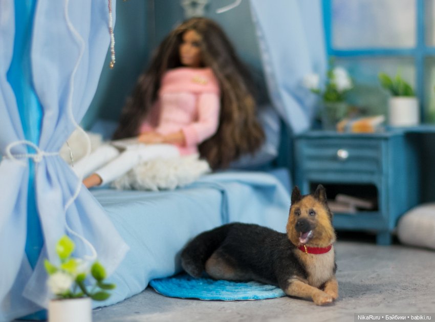 Овчарка для Барби собака в смешанной технике формат 1/6 (фото 7)