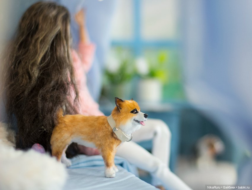 Корги собака для Барби, в смешанной технике формат 1/6 (фото 3)