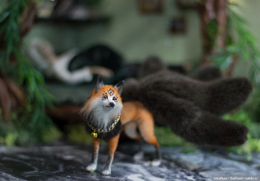 Лиса Кицунэ в смешанной технике подвижная (фото 4)