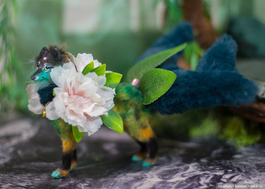 Лиса Кицунэ в смешанной технике подвижная (фото 5)