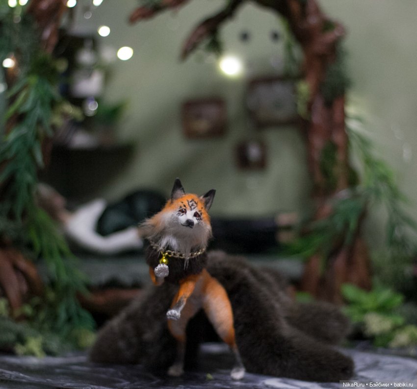 Лиса Кицунэ в смешанной технике подвижная (фото 6)