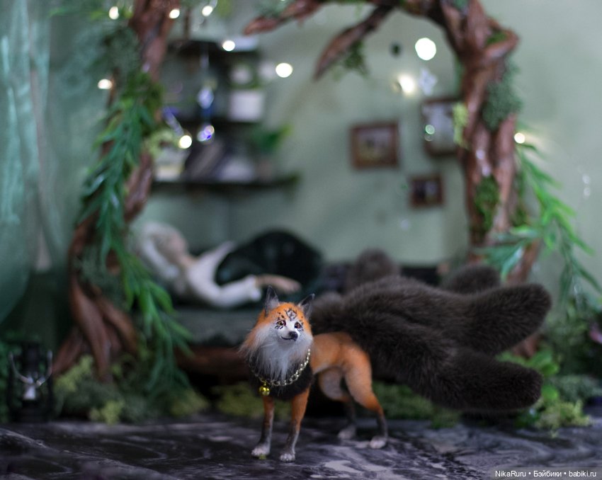 Лиса Кицунэ в смешанной технике подвижная (фото 5)