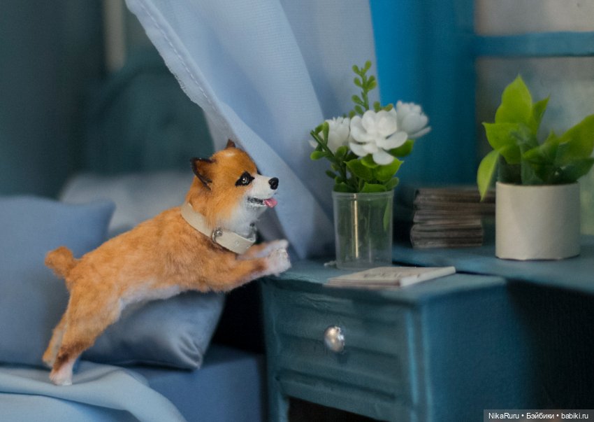 Корги собака для Барби, в смешанной технике формат 1/6 (фото 8)