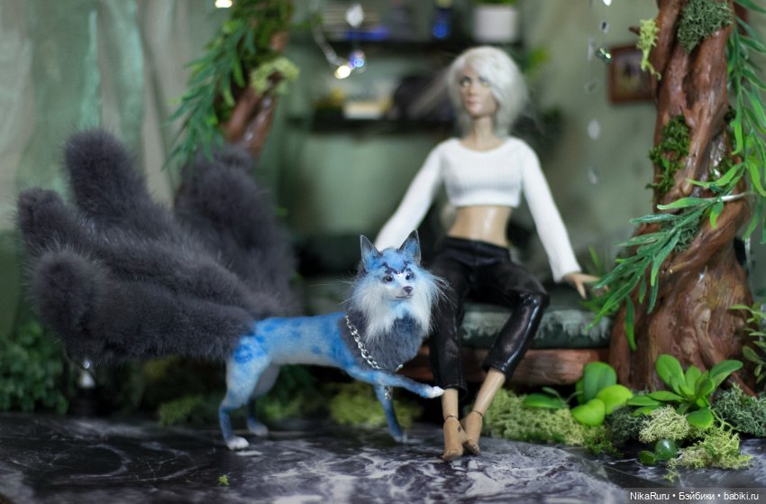 Лиса Кицунэ в смешанной технике подвижная (фото 6)