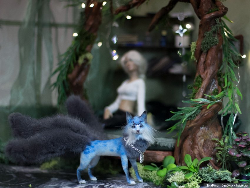 Лиса Кицунэ в смешанной технике подвижная (фото 2)