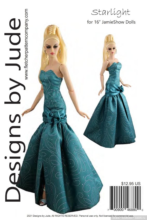 Выкройки PDF в натуральную величину / одежда для кукол JamieShow dolls, рост 40 см