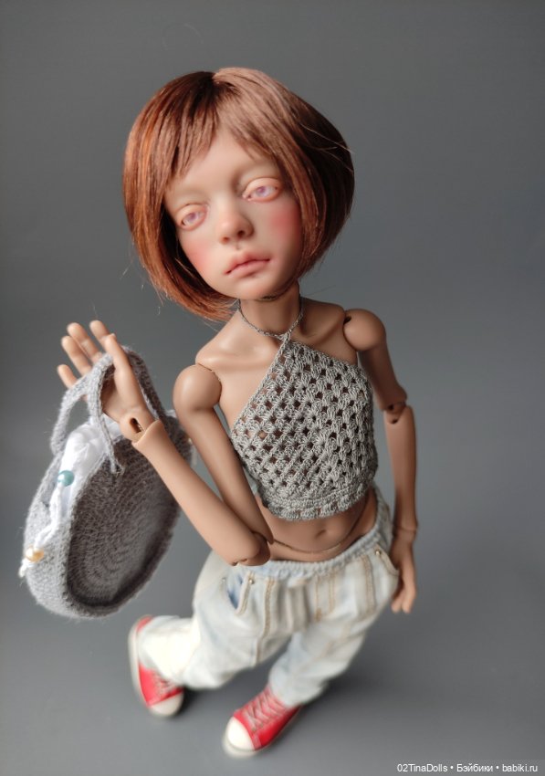 Вязаный топ + сумка на птичку Лору