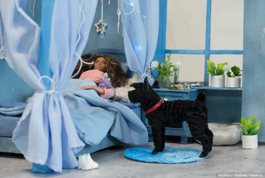 Ризеншнауцер собака для Барби в смешанной технике формат 1/6