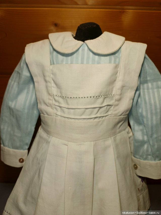 Комплект платье и фартучек на антикварную или винтажную куклу 52-56 см (фото 2)