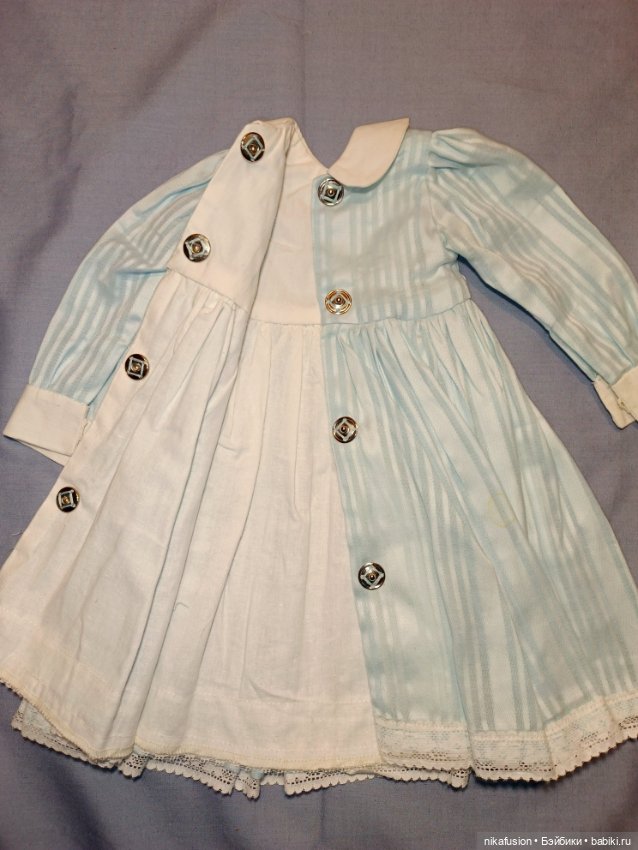 Комплект платье и фартучек на антикварную или винтажную куклу 52-56 см (фото 8)