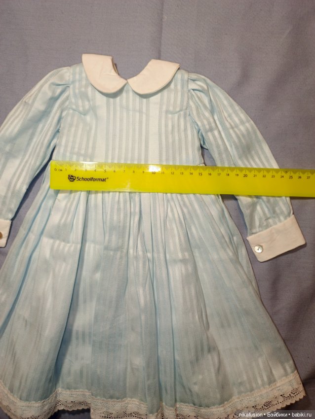 Комплект платье и фартучек на антикварную или винтажную куклу 52-56 см (фото 7)