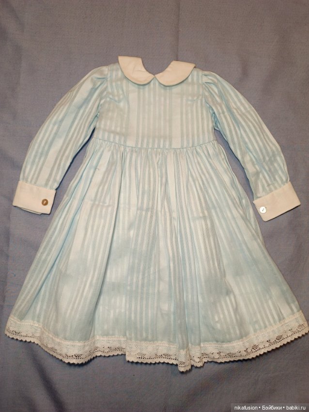 Комплект платье и фартучек на антикварную или винтажную куклу 52-56 см (фото 5)