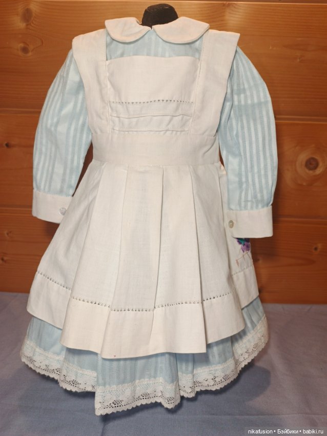 Комплект платье и фартучек на антикварную или винтажную куклу 52-56 см (фото 3)
