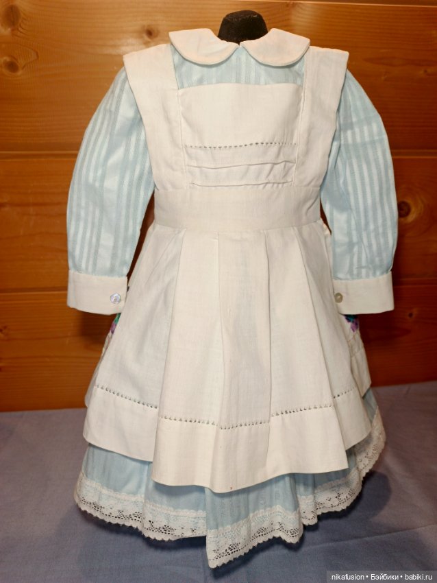 Комплект платье и фартучек на антикварную или винтажную куклу 52-56 см (фото 4)