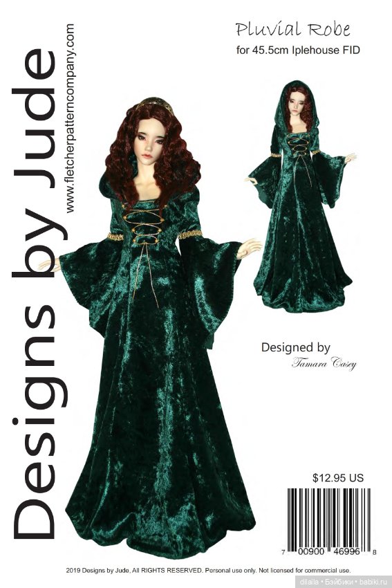 Выкройка PDF в натуральную величину / платье в средневековом стиле для куклы Iplehouse FID 45 см