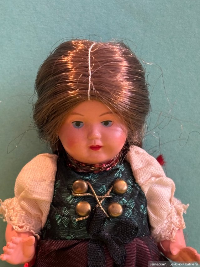 Целлулоидная куколка Schildkrot с косичками, высота 13 см (фото 2)