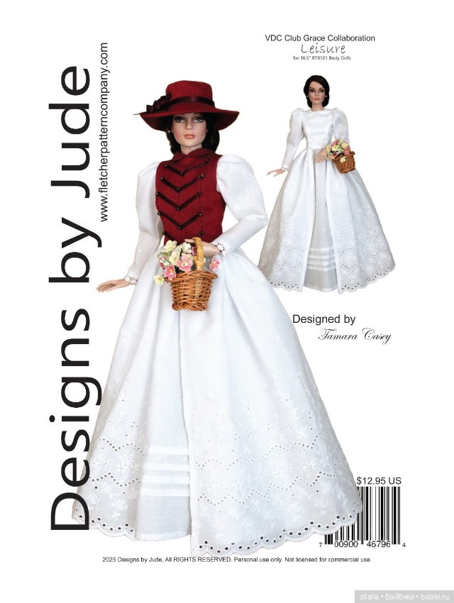 Выкройка PDF в натуральную величину / платье, жилет, шляпа для кукол Тоннер Tonner ростом 40-41 см