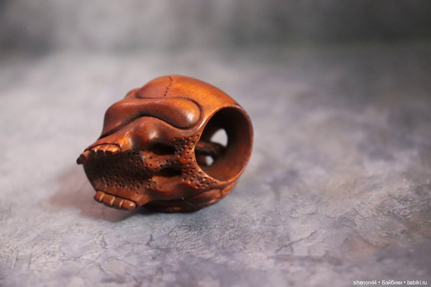 Нэцкэ "Череп и змея". Самшит, ручная резьба (фото 3)