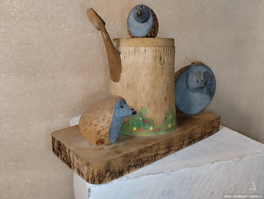 Деревянная фигурка, шкатулочка СССР Ежики (фото 2)