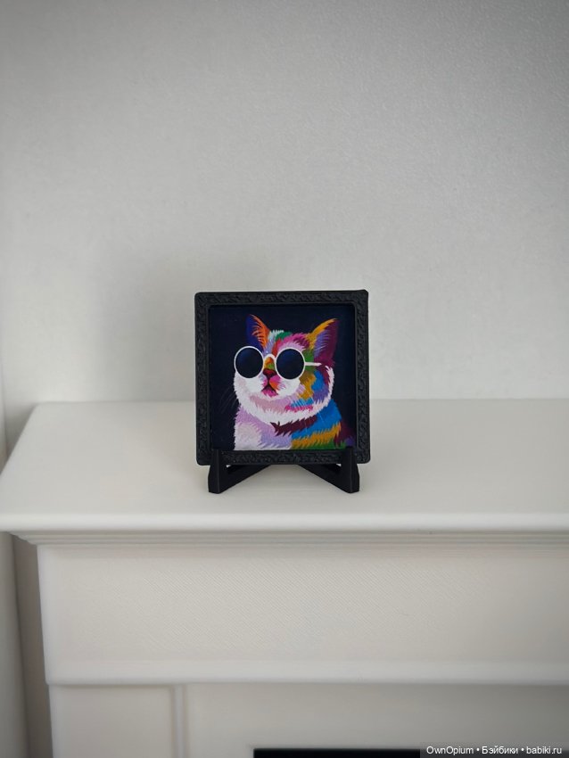 Мини картина «Кот в очках» на подставке