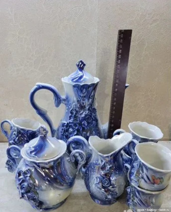 Небесно-голубой сервиз в перламутре (фото 5)