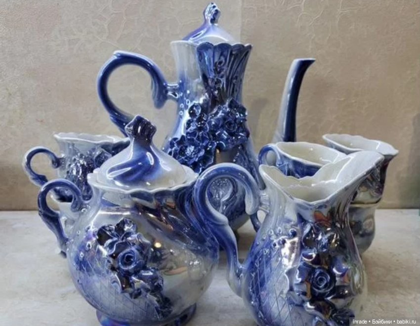 Небесно-голубой сервиз в перламутре (фото 2)