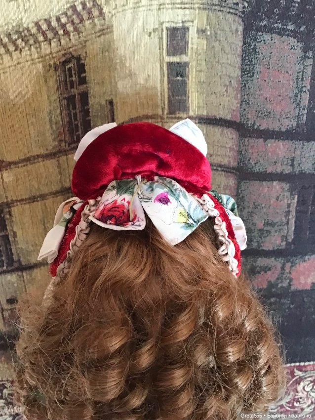 Бонет для антикварных кукол и реплик « Карминная Роза « (фото 5)