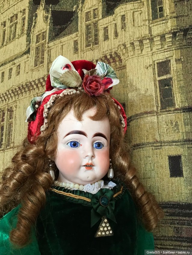 Бонет для антикварных кукол и реплик « Карминная Роза « (фото 3)