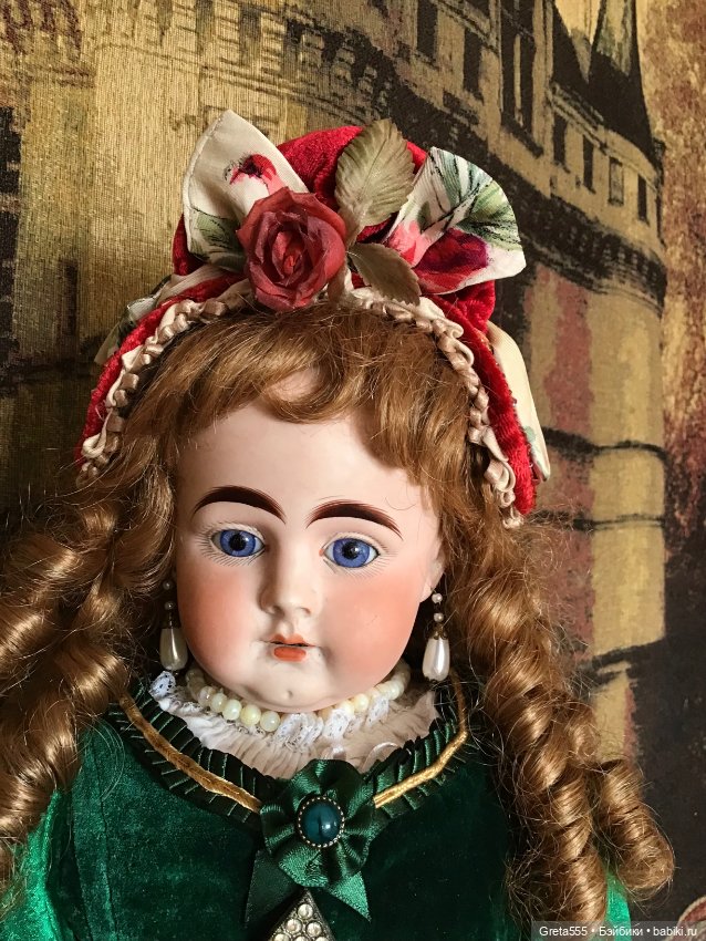 Бонет для антикварных кукол и реплик « Карминная Роза « (фото 8)