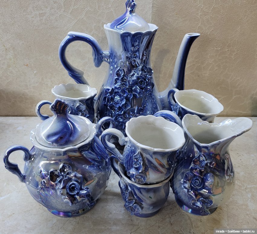 Небесно-голубой сервиз в перламутре