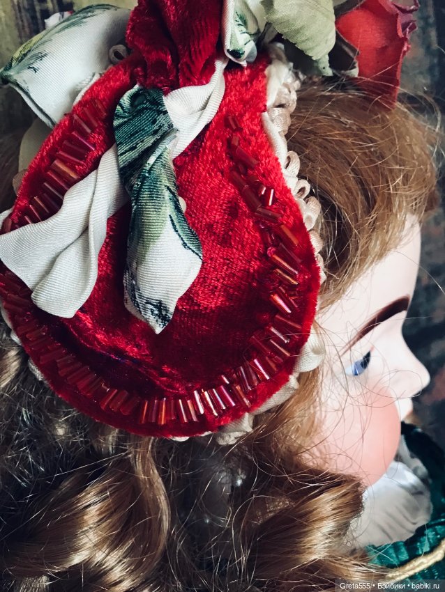 Бонет для антикварных кукол и реплик « Карминная Роза « (фото 6)