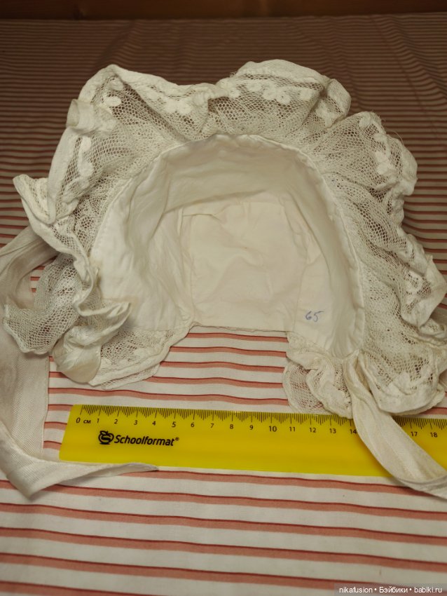 Чепчик боннет на антикварную или винтажную куклу рост 65 см (фото 5)