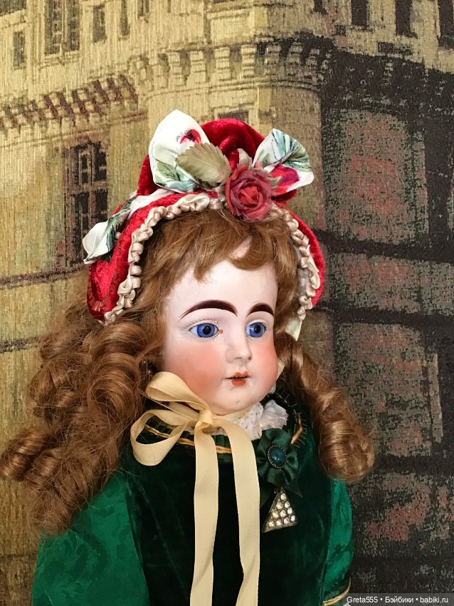 Бонет для антикварных кукол и реплик « Карминная Роза «