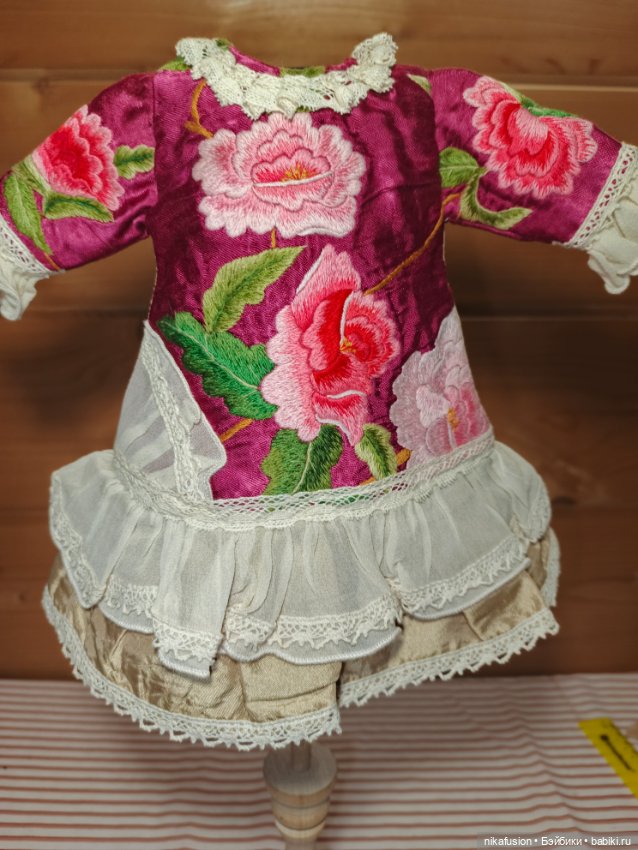 Платье шёлк на антикварную или винтажную куклу рост 35-40 см (фото 5)